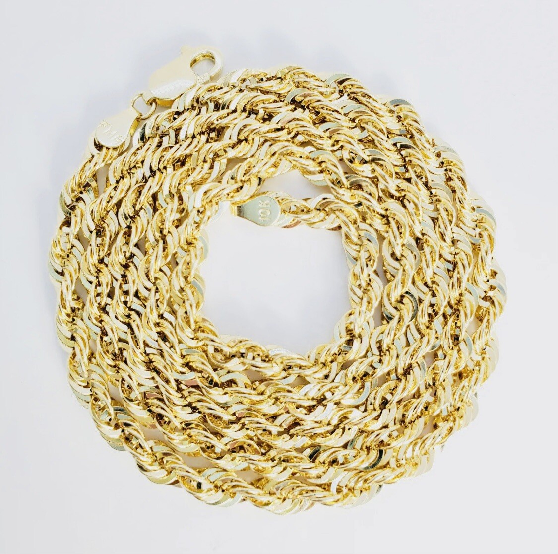 Real 10k Yellow Gold Solid Heavy 5mm Rope Chain Diamond Cut Necklace 22″ Long