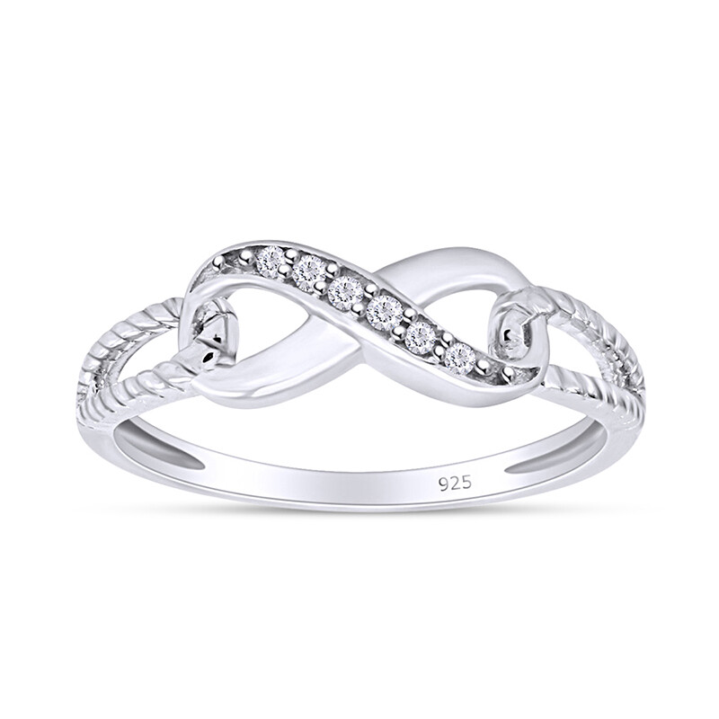 Infinity Diamond Ring White Gold Plated / 0.05 ct, I-J Color, I2-I3 Clarity