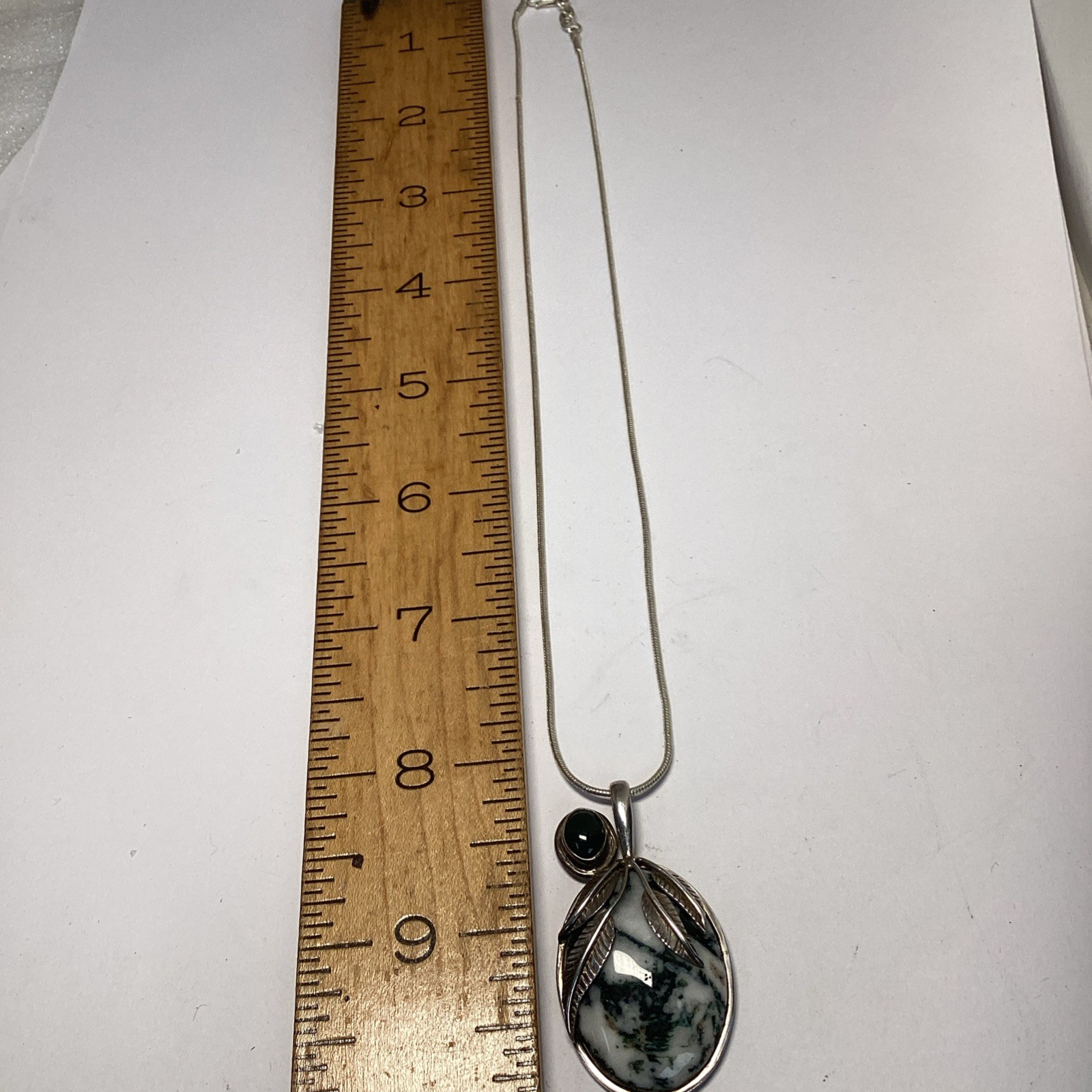 Sajen Pendant Sterling Silver Tree Agate & Jade On Snake Chain