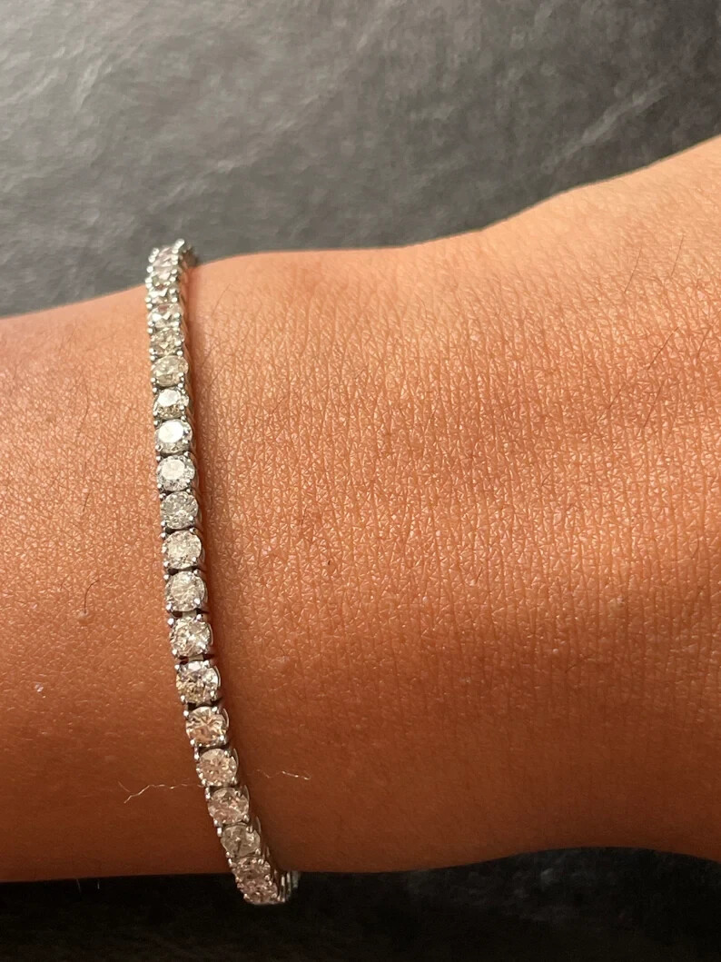 Round Lab Grown Diamond Elegant Women’s Tennis Bracelet For Gift 14K White Gold
