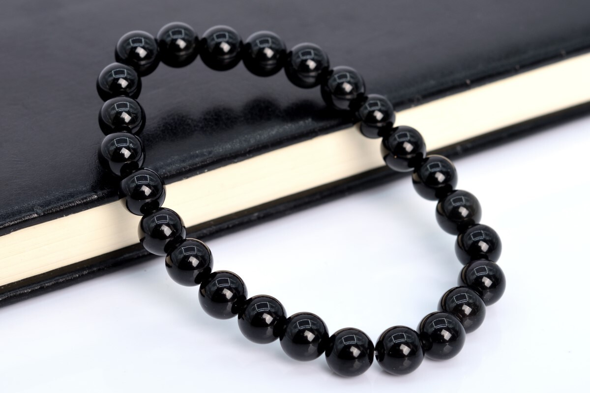 8MM Black Obsidian Bracelet Grade A Genuine Natural Round Gemstone Beads 7″