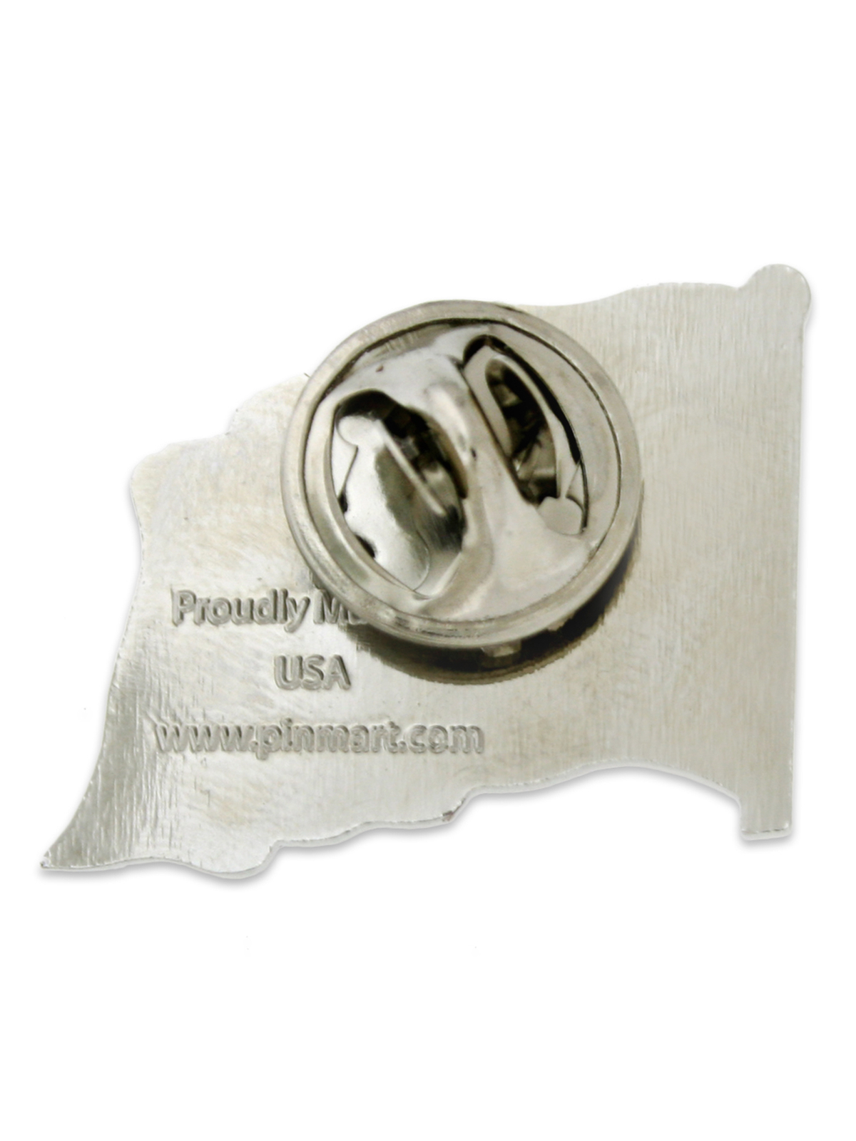 PinMart’s Made in USA Waving American Flag Enamel Lapel Pin – Silver