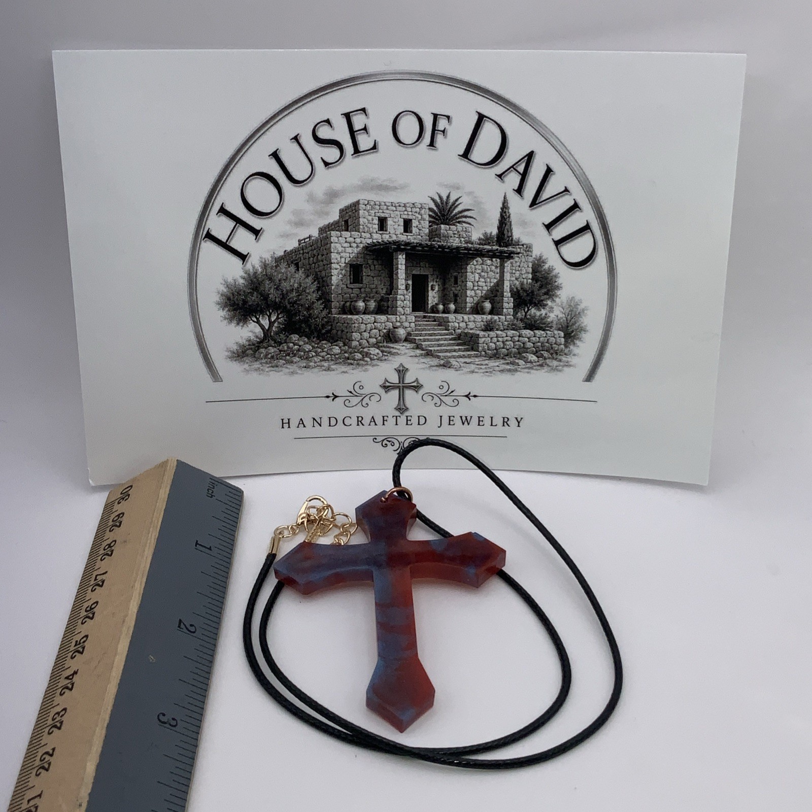 House Of David Handmade Cross Necklace Fire And Sky