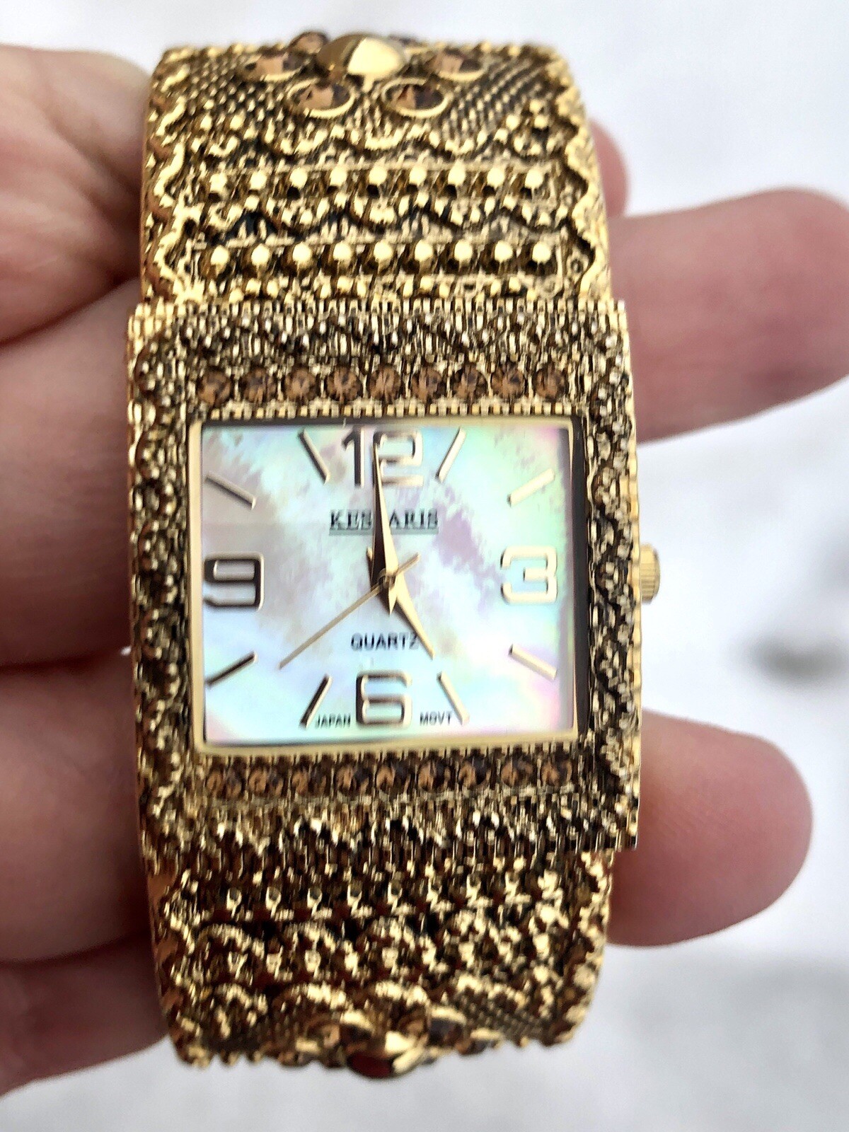 Kessaris Sparkling Crystal Rhinestones Gold Ladies Watch & Bracelet New In Box