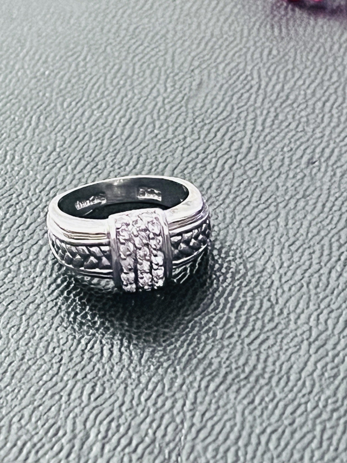 Silver and Pave Diamond Ring Women’s Signed / Marked