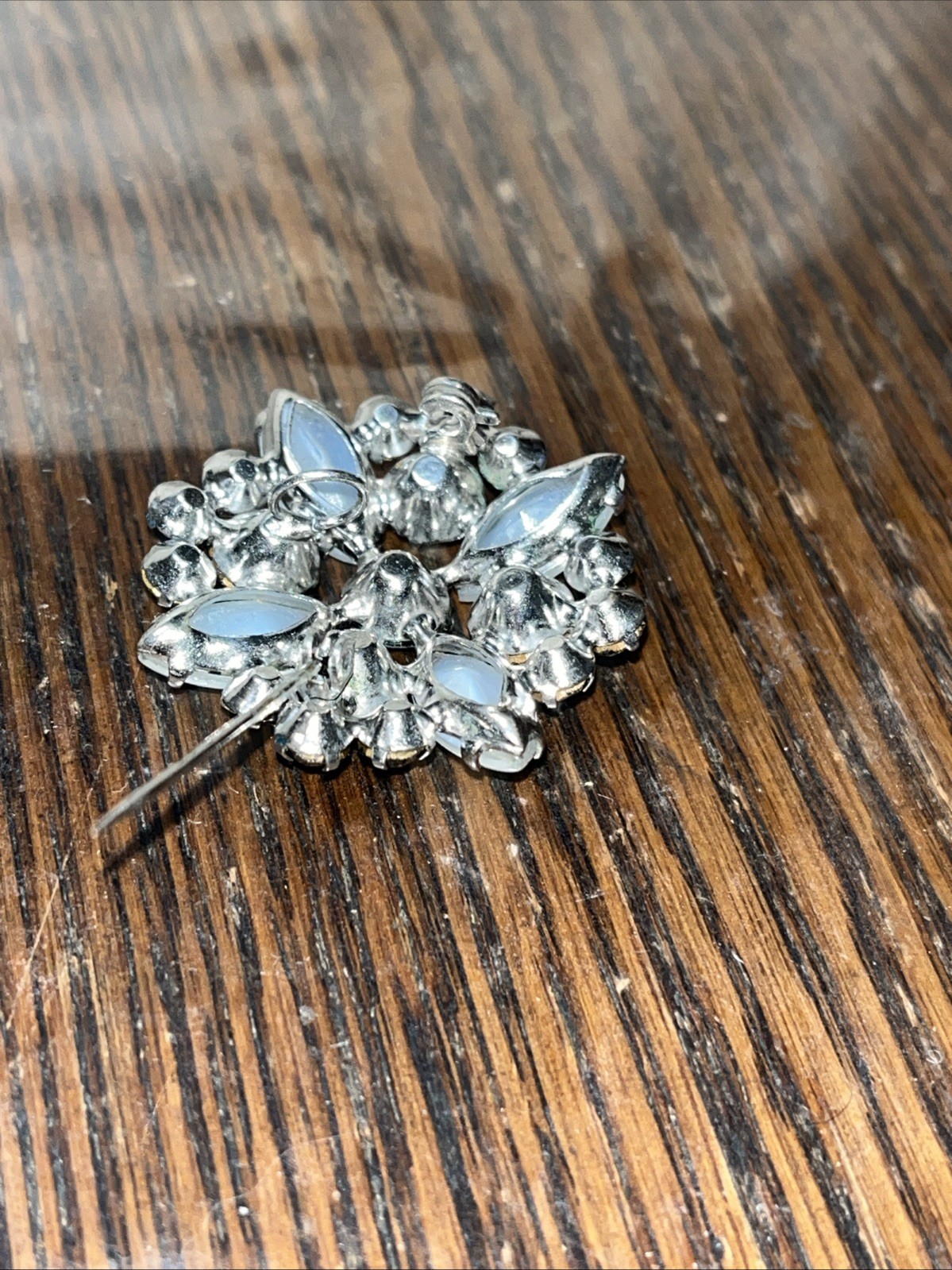 Vintage Rhinestone & Opalite Brooch/pendant 1.25″ x 1.25″ Bling