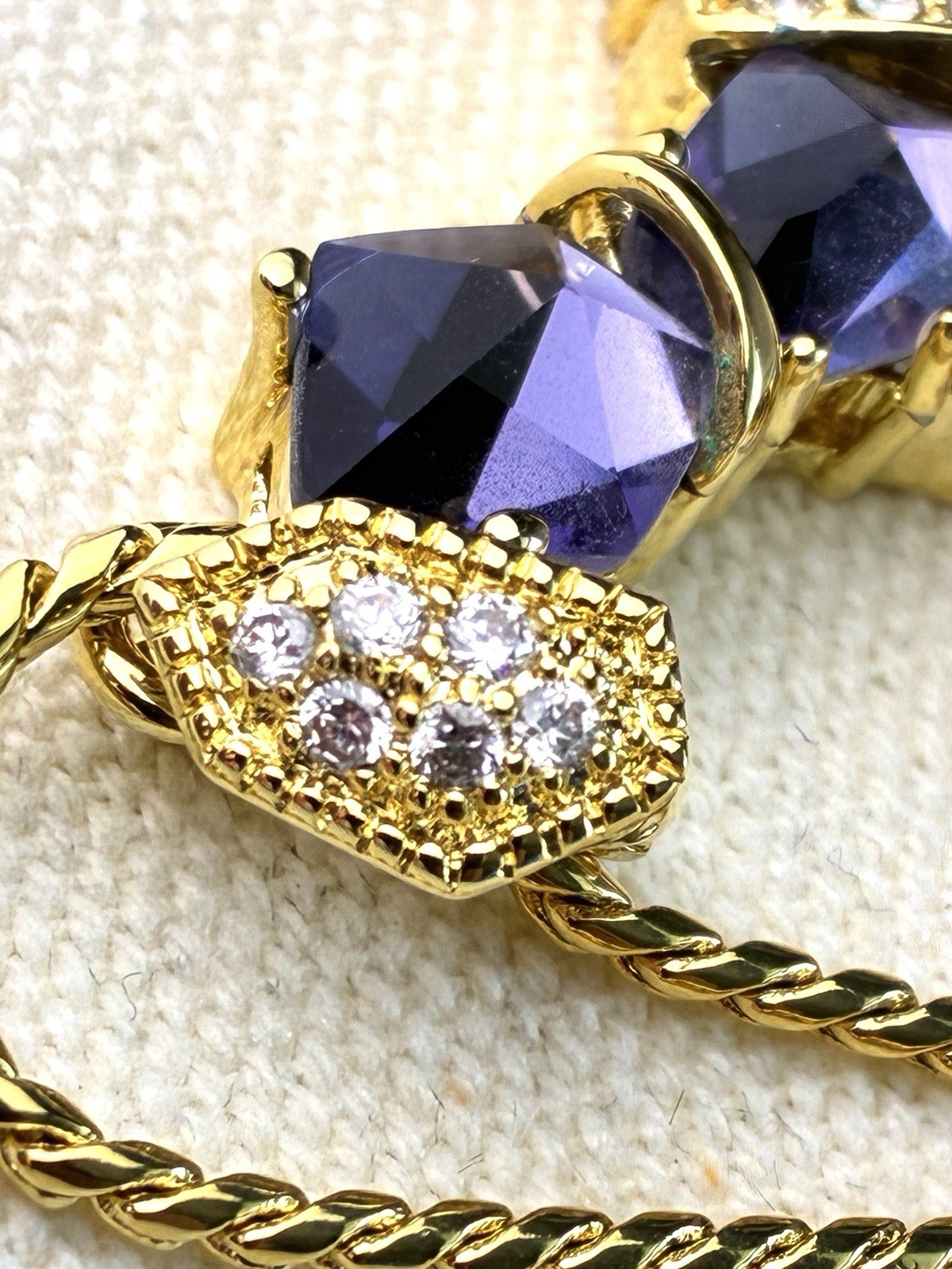 Real Collectibles Adrienne Amethyst Crystal Cross Necklace Gold HSN Box & Card
