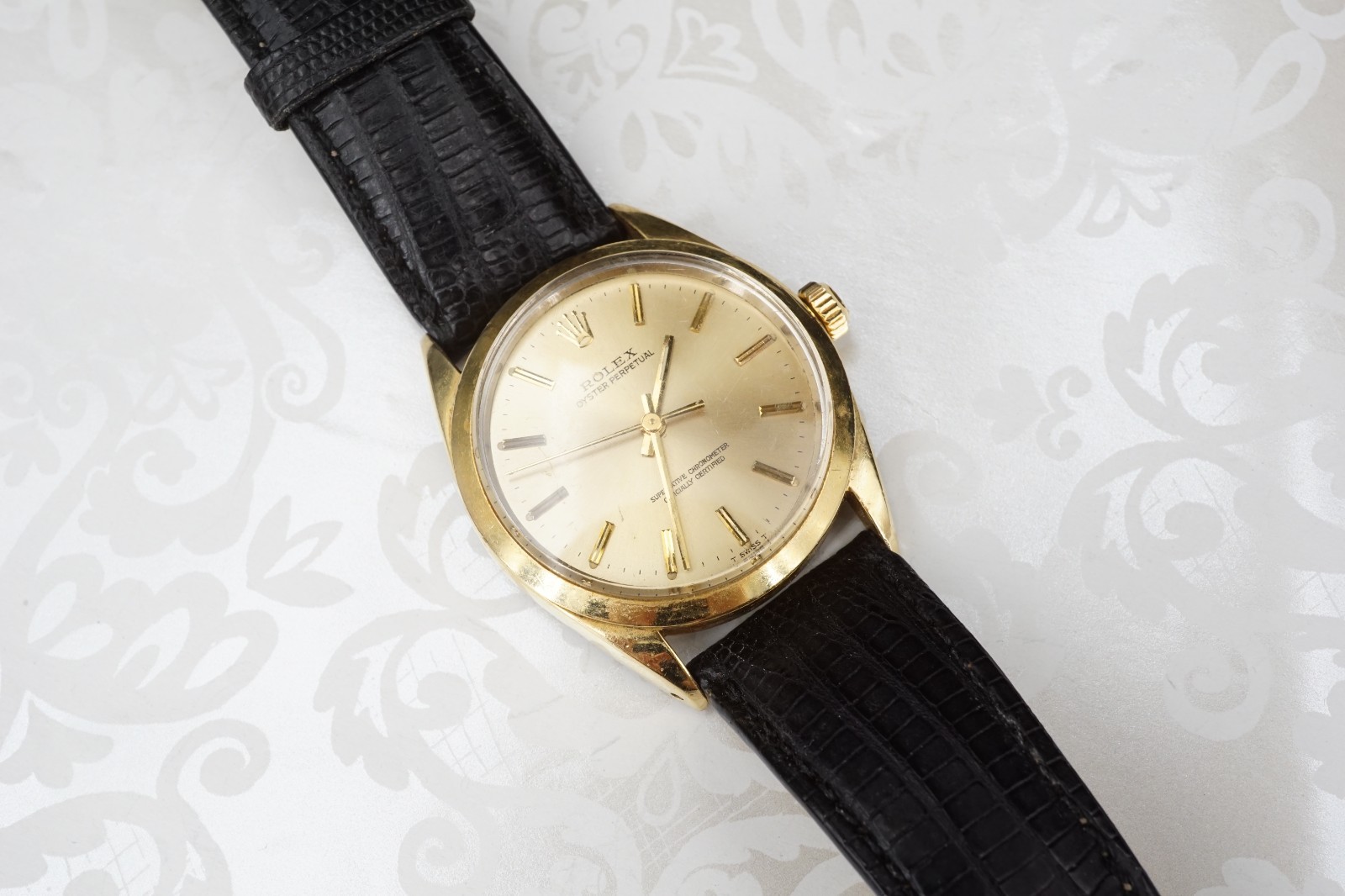 Rolex Oyster Perpetual 14k Capped Watch Leather 34mm Automatic 1024 1967 W1325