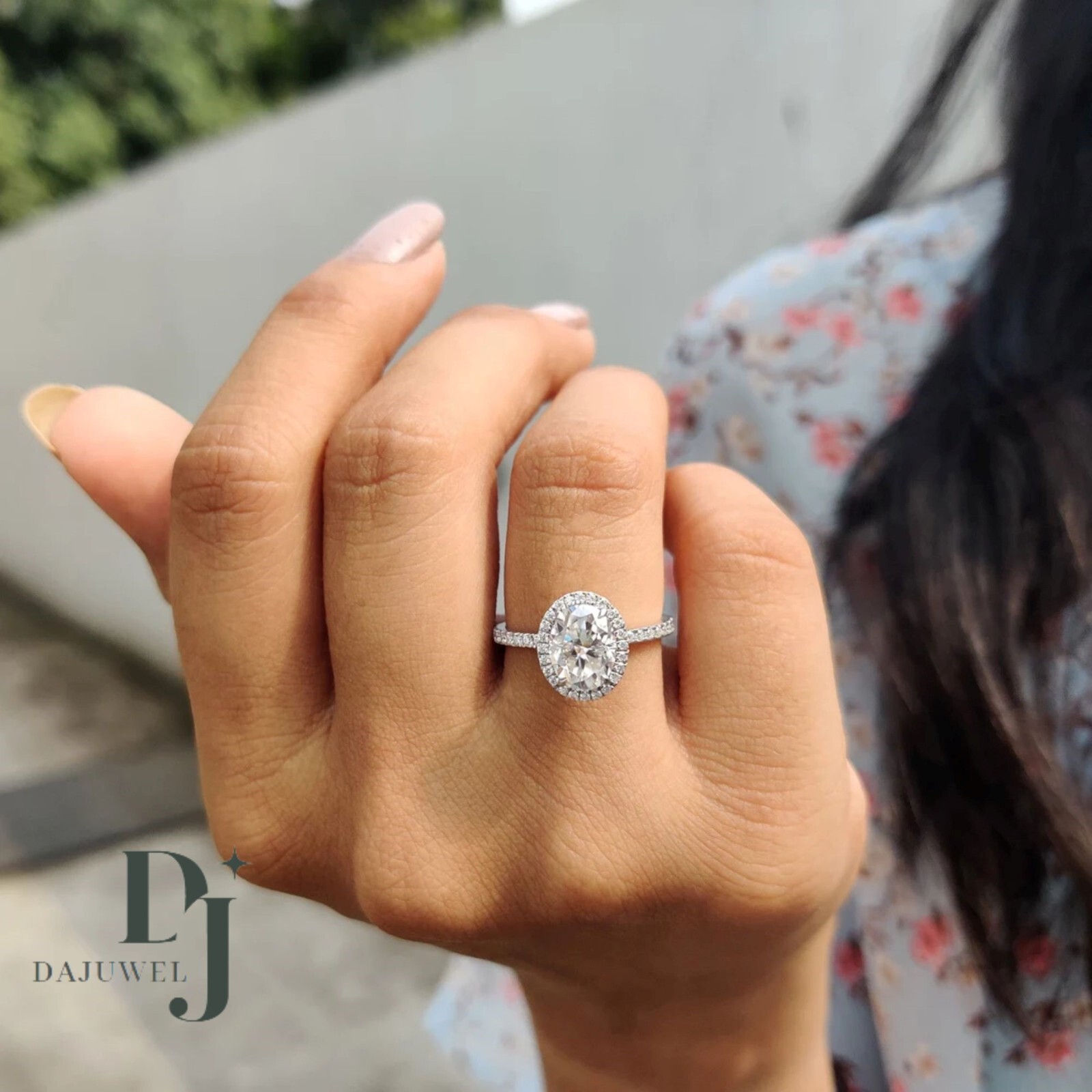 2.50 Carat Oval Cut Moissanite Hidden Halo Engagement Ring Solid 14K White Gold