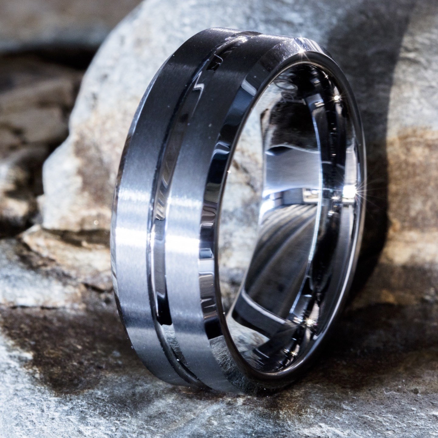 Men’s Classic Tungsten Wedding Ring, 8mm Comfort Fit Band Brushed Groove Design