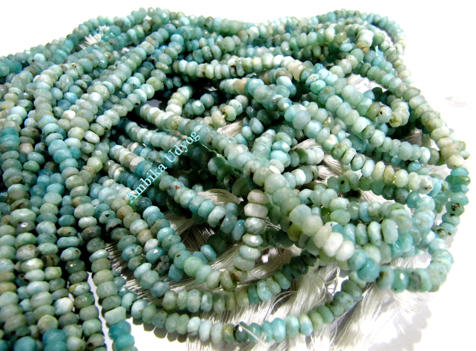SALE- Natural Larimar Rondelle Faceted Beads 3mm to 4mm, Strand 14 inches long
