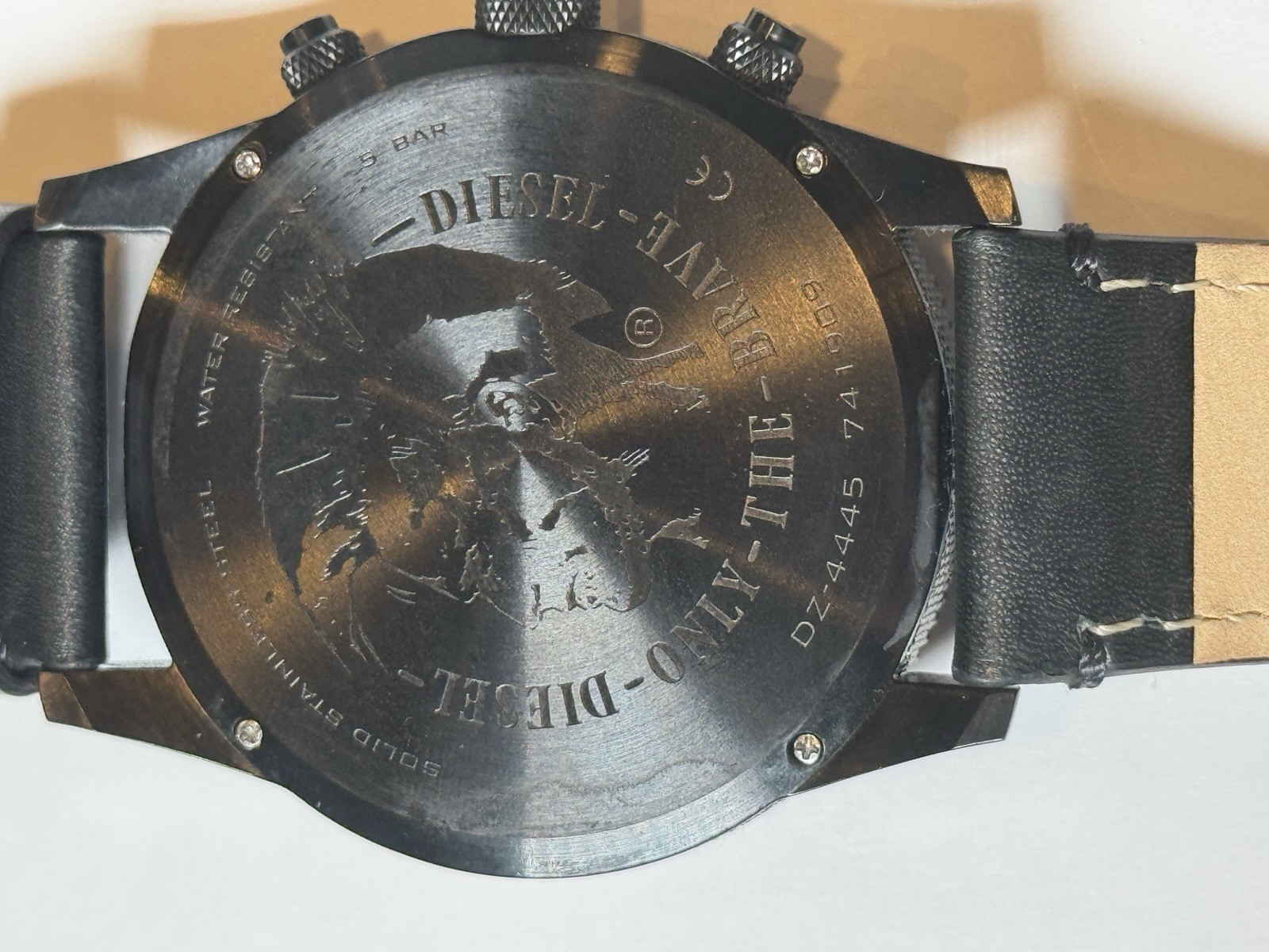 Diesel Brave Men’s Watch Quartz Analog Date Black Dial Leather Strap 51mm 5 ATM