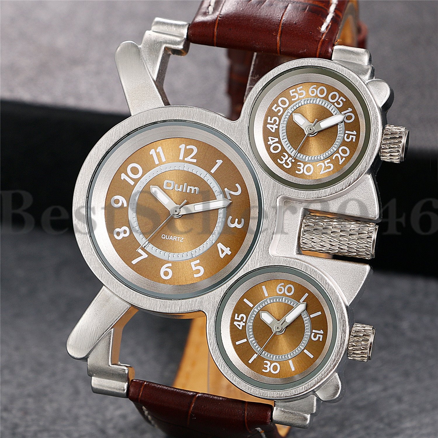 Men Multi Time Zone Analog Quartz Watch Military Sport Leather Band Wristwatches