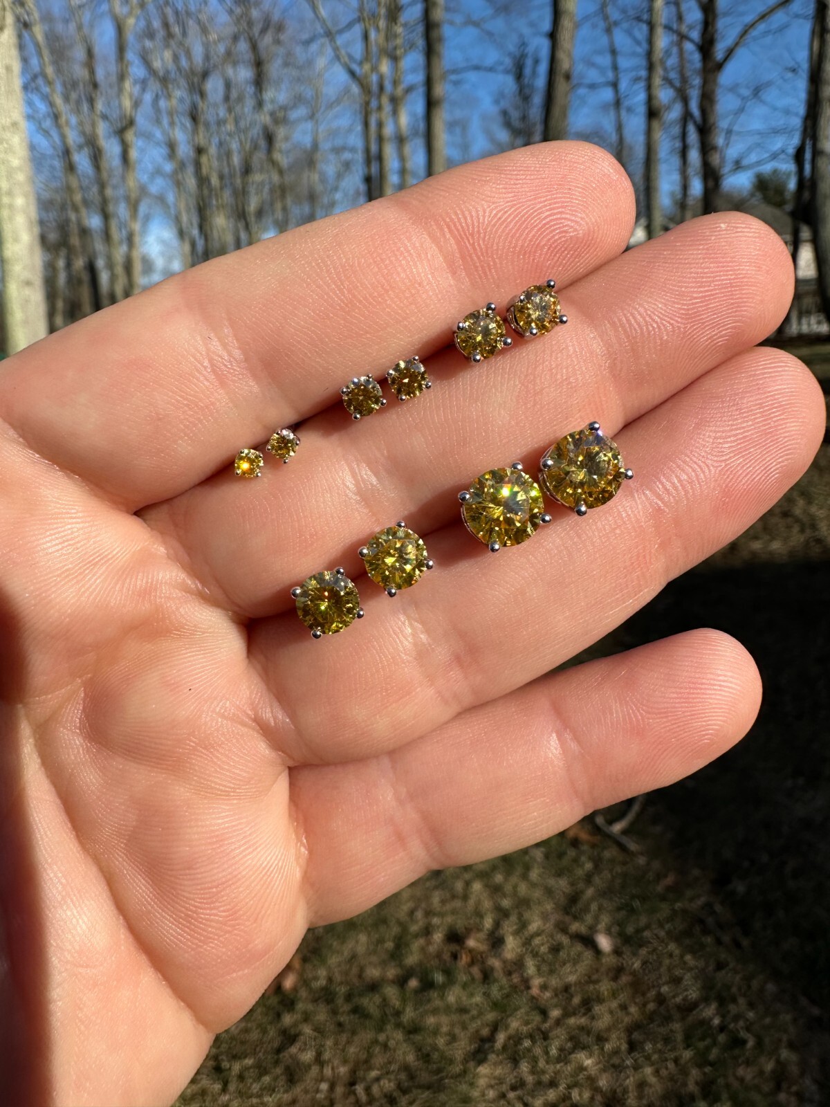 Real Canary Yellow Moissanite Screwback Stud Earrings 925 Silver 3-8mm Pass Test