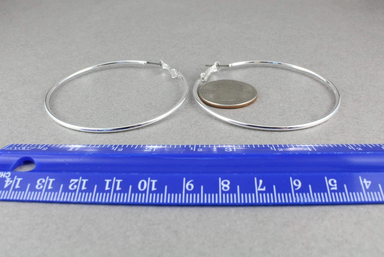 Silver hoop earrings thin skinny hoops 2.25″ wide 2mm wire leverback medium size