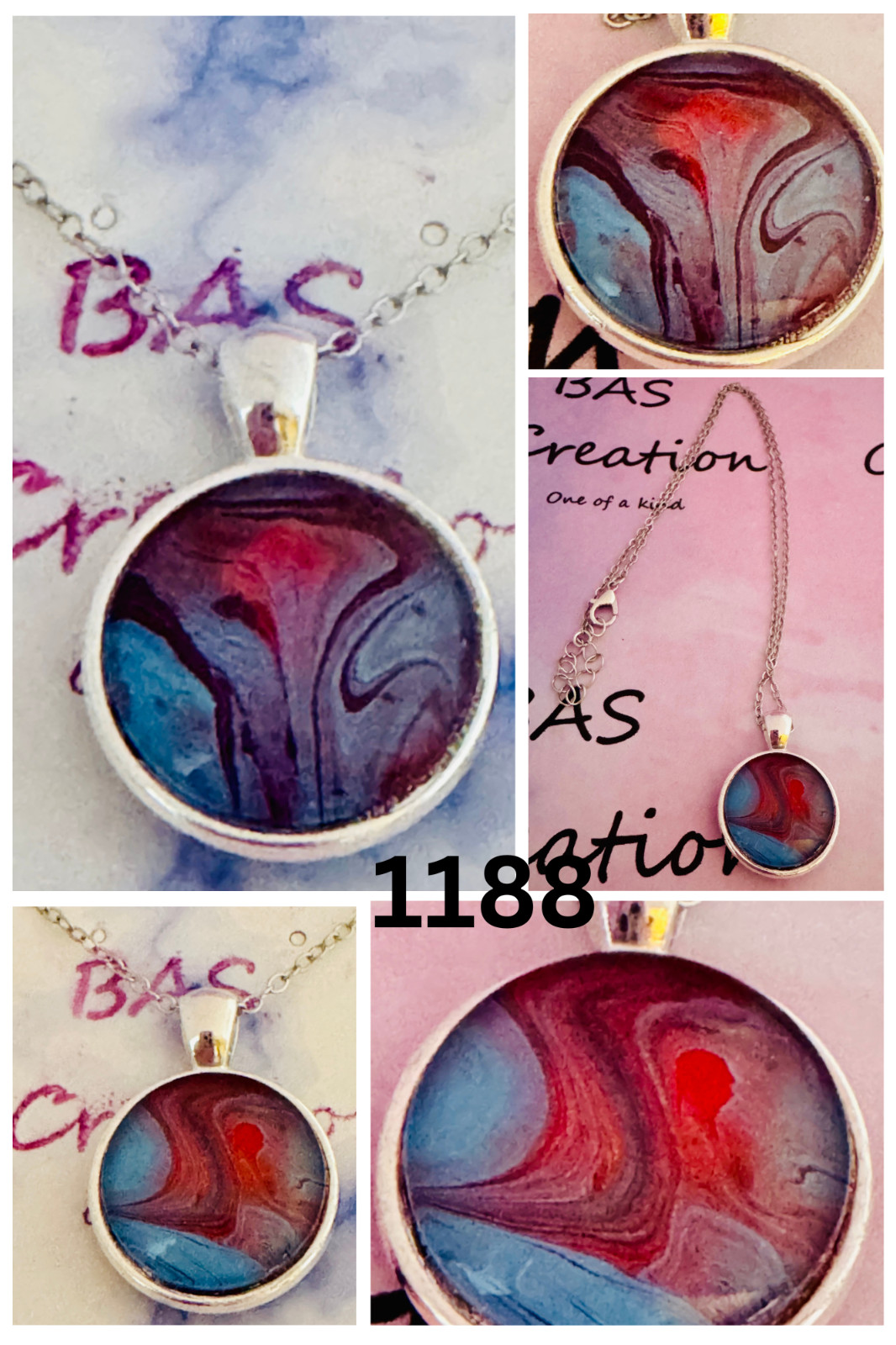 Round Double Sided Cabochon Necklace One of a kind Hand-Painted By Ozark Artist