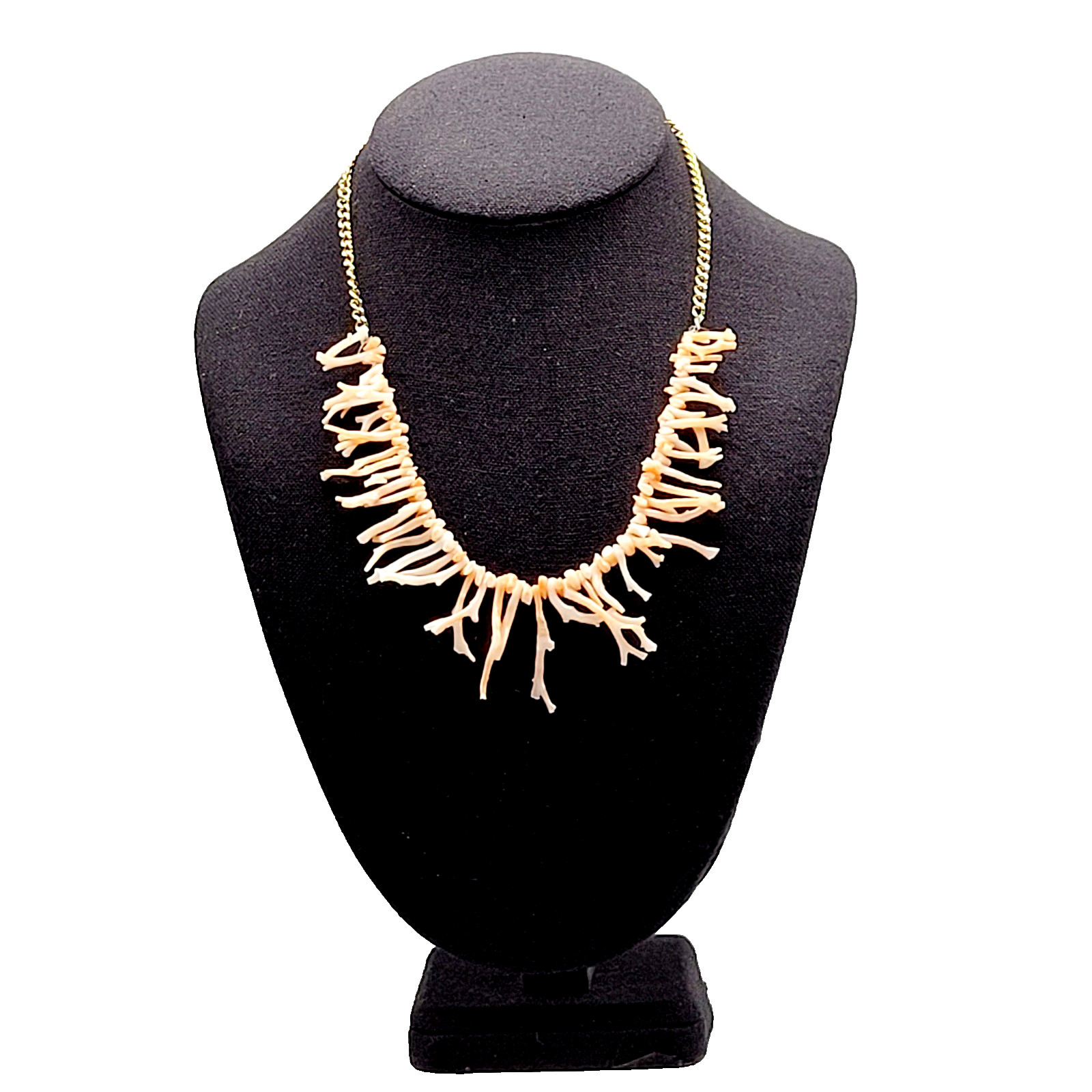 Natural Pink Peach Branch Coral Mixed Metal Tone Alloy Clasp Vintage Necklace