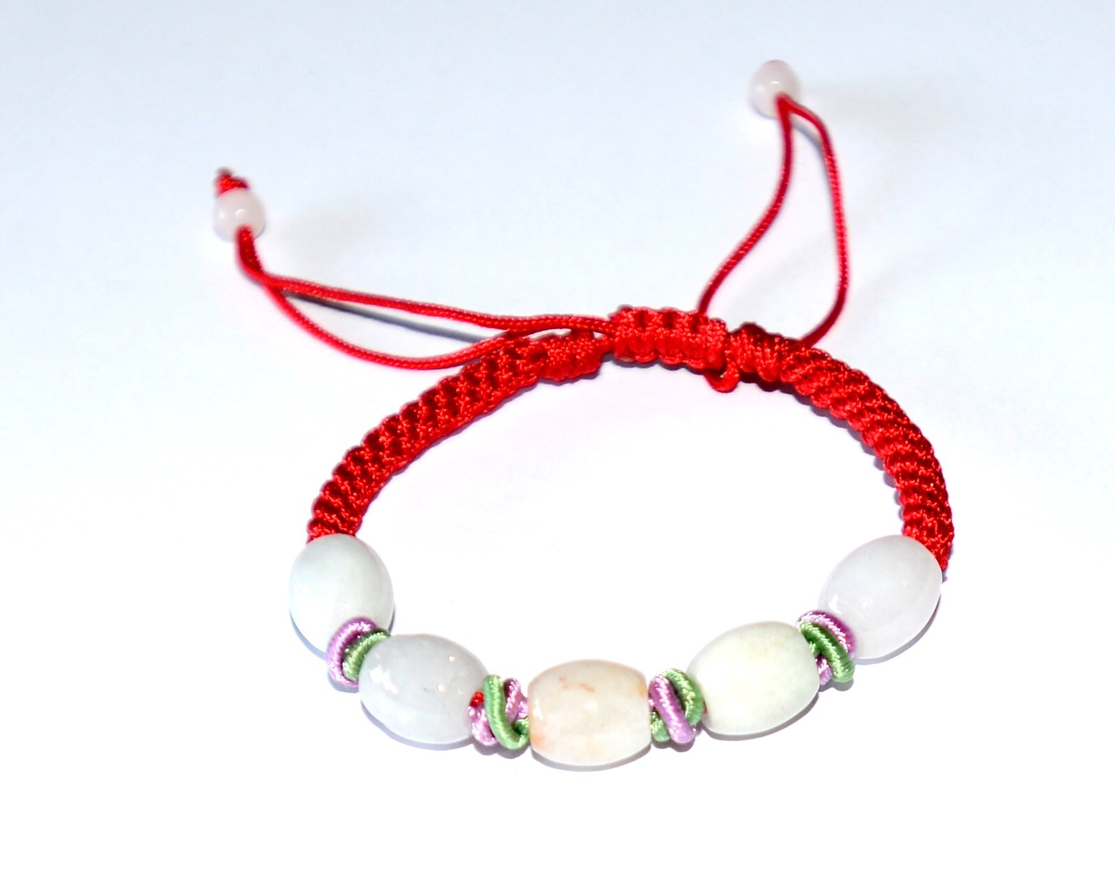 Macrame Friendship Adjustable Red Cord Feng Shui 5 Jade Beads Charm Bracelet