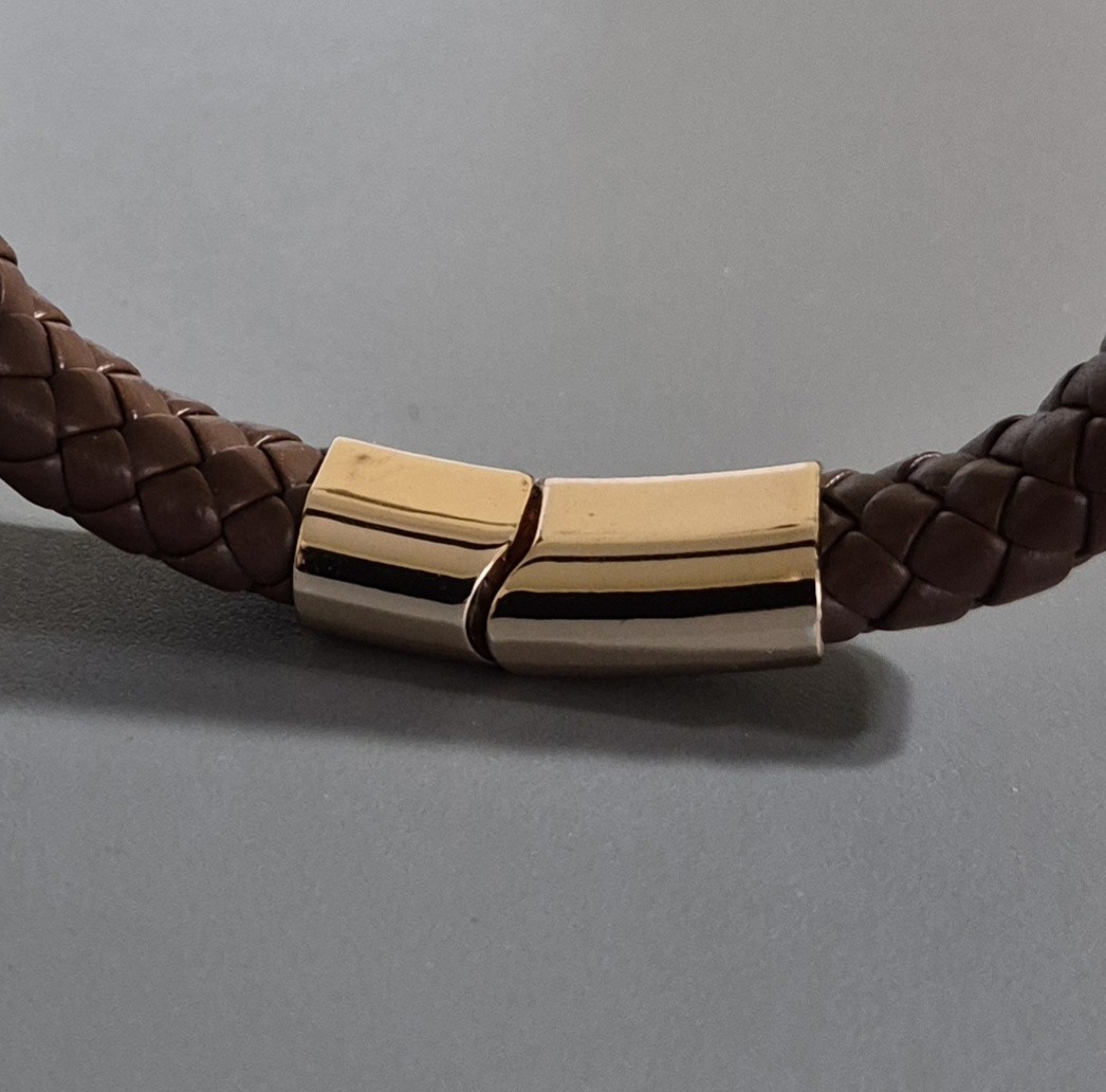 Le Vian Bracelet Rose Gold Tone Brown Leather Look Braided Magnetic 7.5″