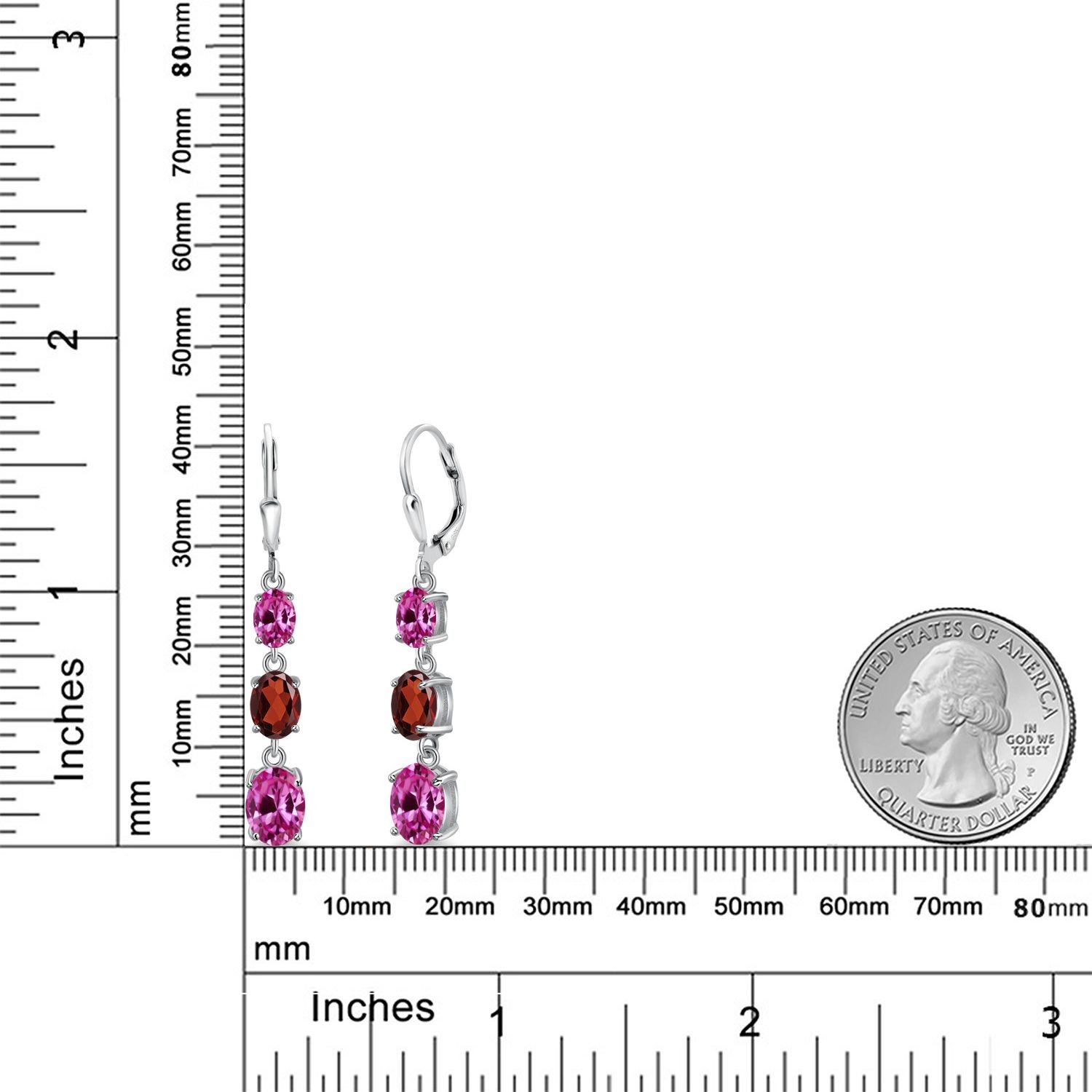 925 Sterling Silver Pink Created Sapphire 3 Stone Dangle Earrings For Women