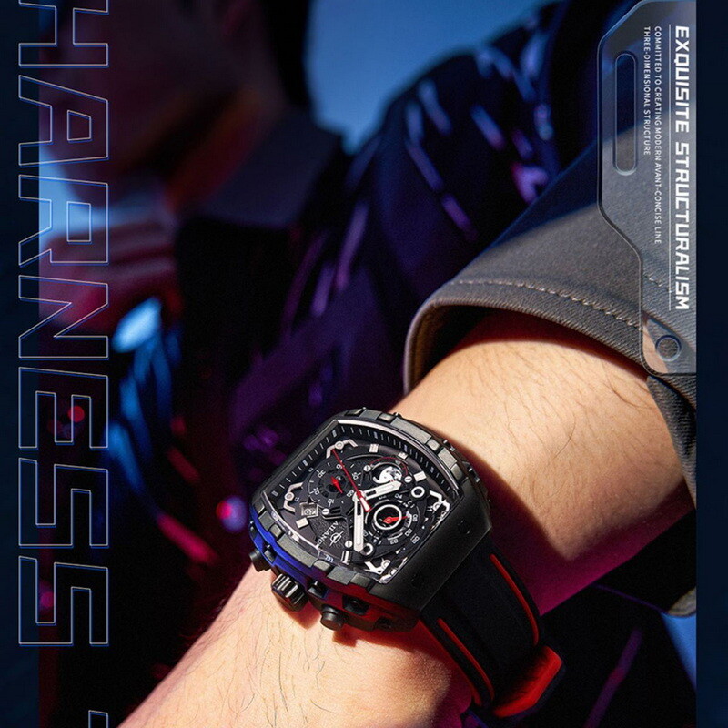 AILANG Men’s Tonneau Calendar Luminous Chronograph Automatic Mechanical Watch