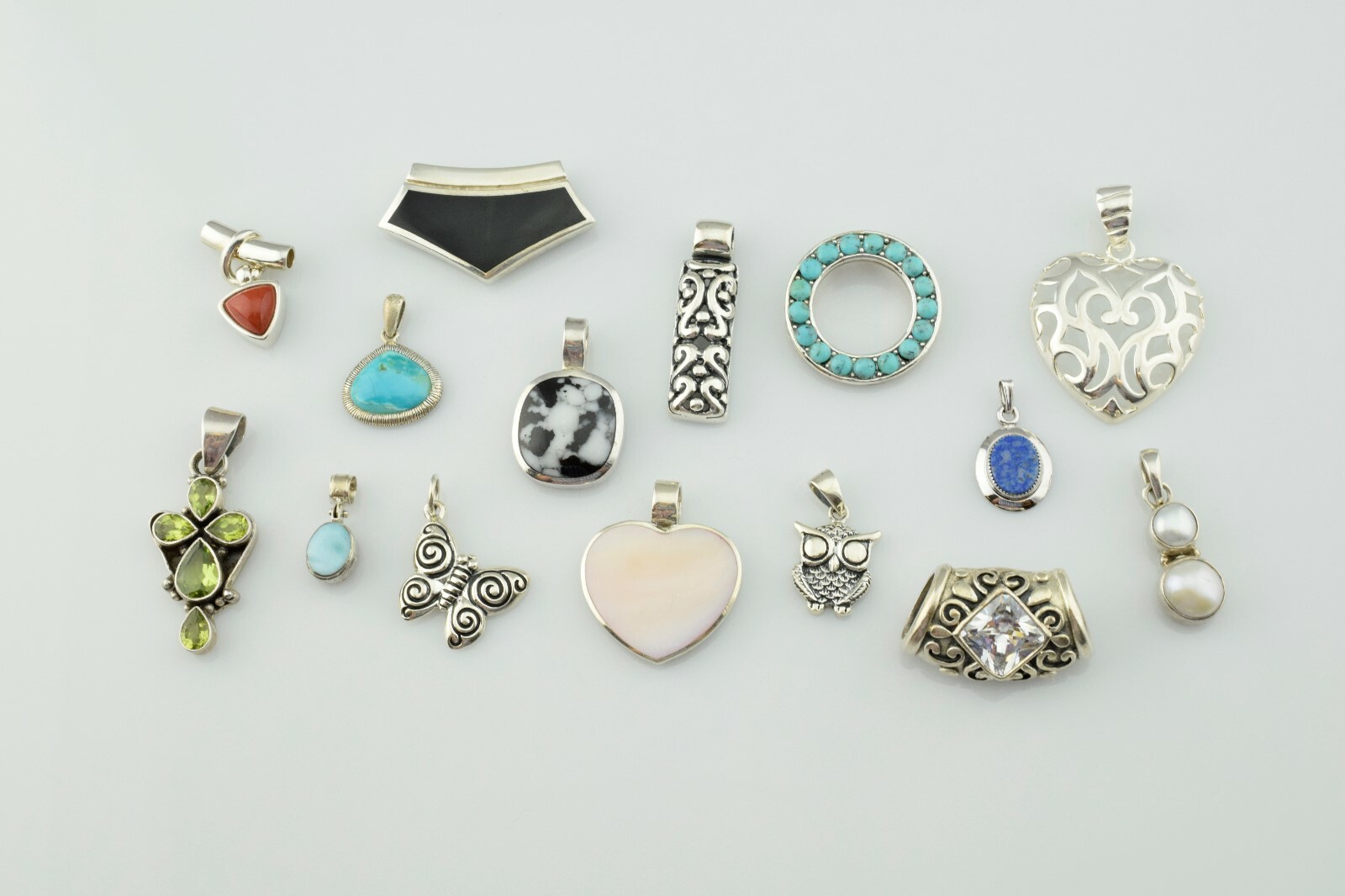 Lot of 15 – Sterling Silver Pendants Multi Gemstone Various Sizes