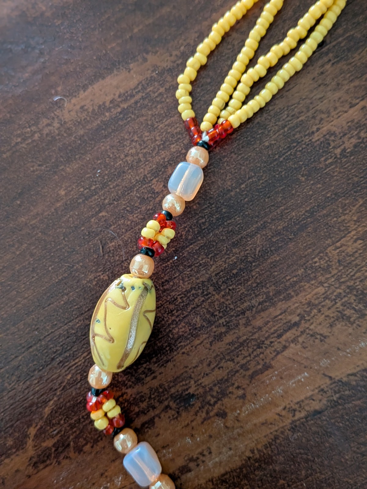 Antique Art Deco Egyptian Revival Czech Glass Bead Sautoir Necklace -Neiger Bros