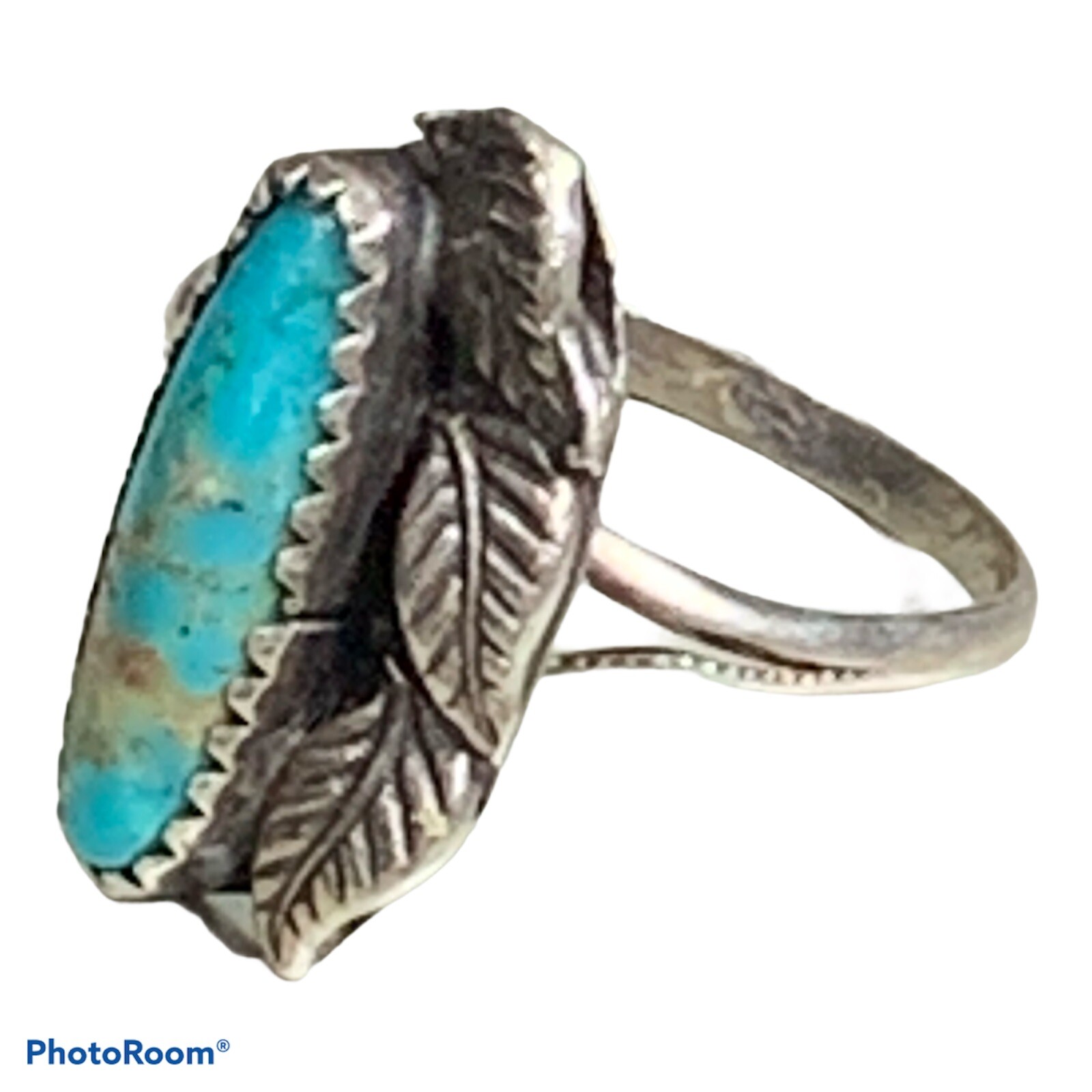 vintage navajo turqouise leaves ring Size 5.5 Not Stamped But Acid Tested