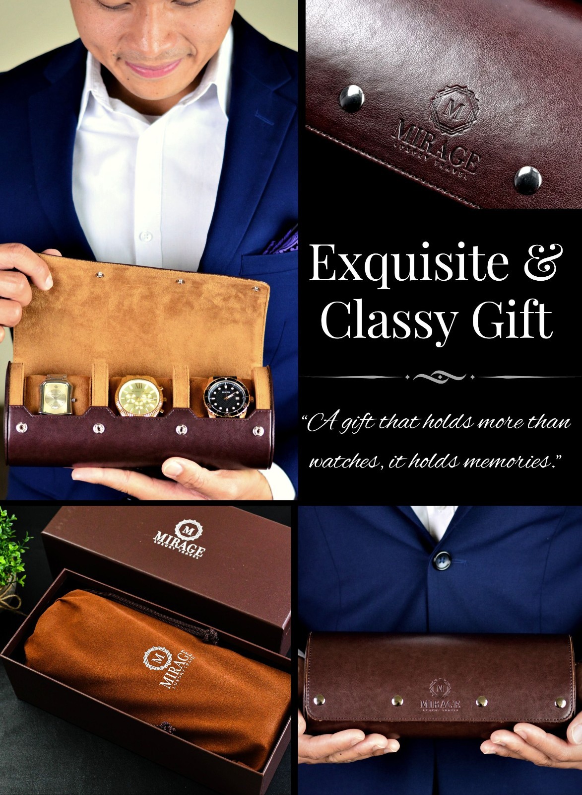 Watch Travel Case For Men – Mirage Watch Roll Leather (VARIATIONS) Best Gift
