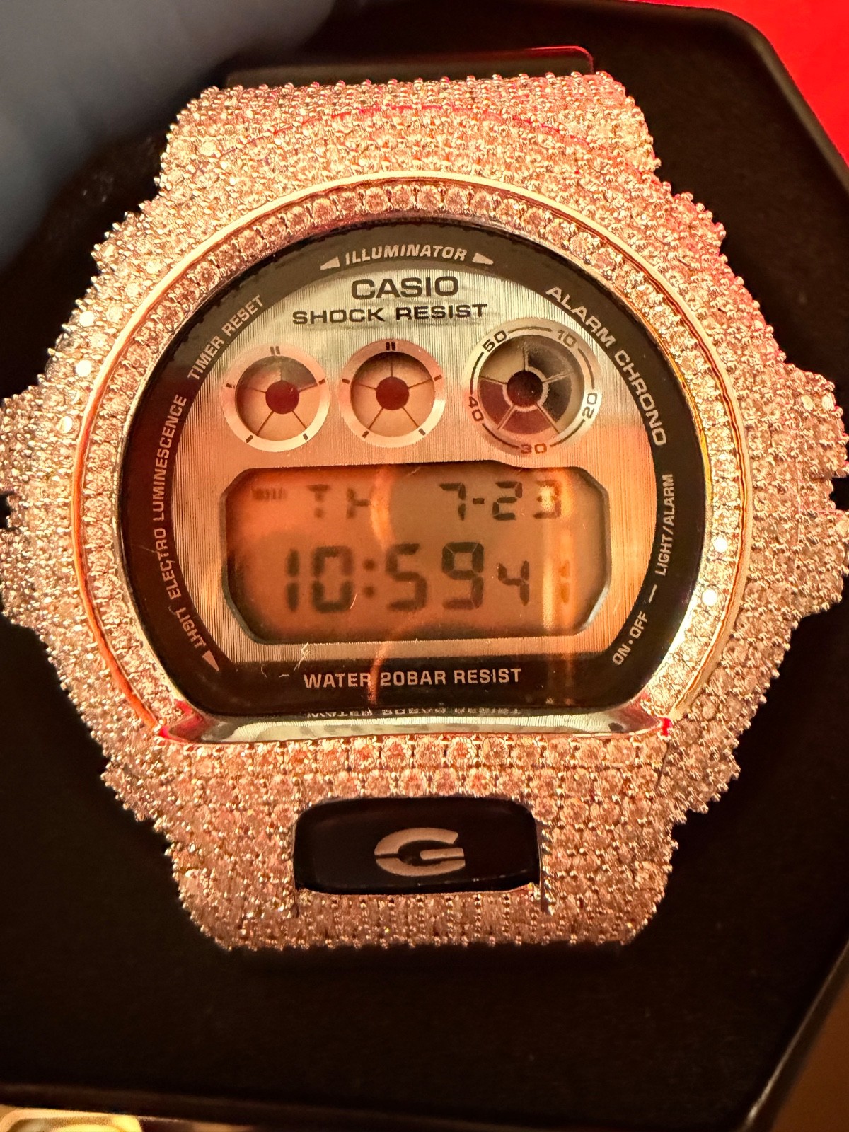 G Shock DW 6900 watch with Moissanite Bezel