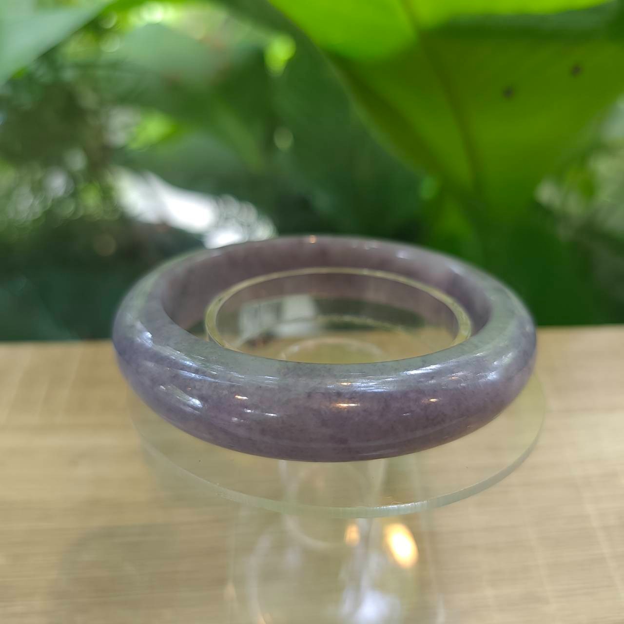 Authentic Natural Type A Burmese Jade Bangle: Purple Flat Belly Type Size 62 mm