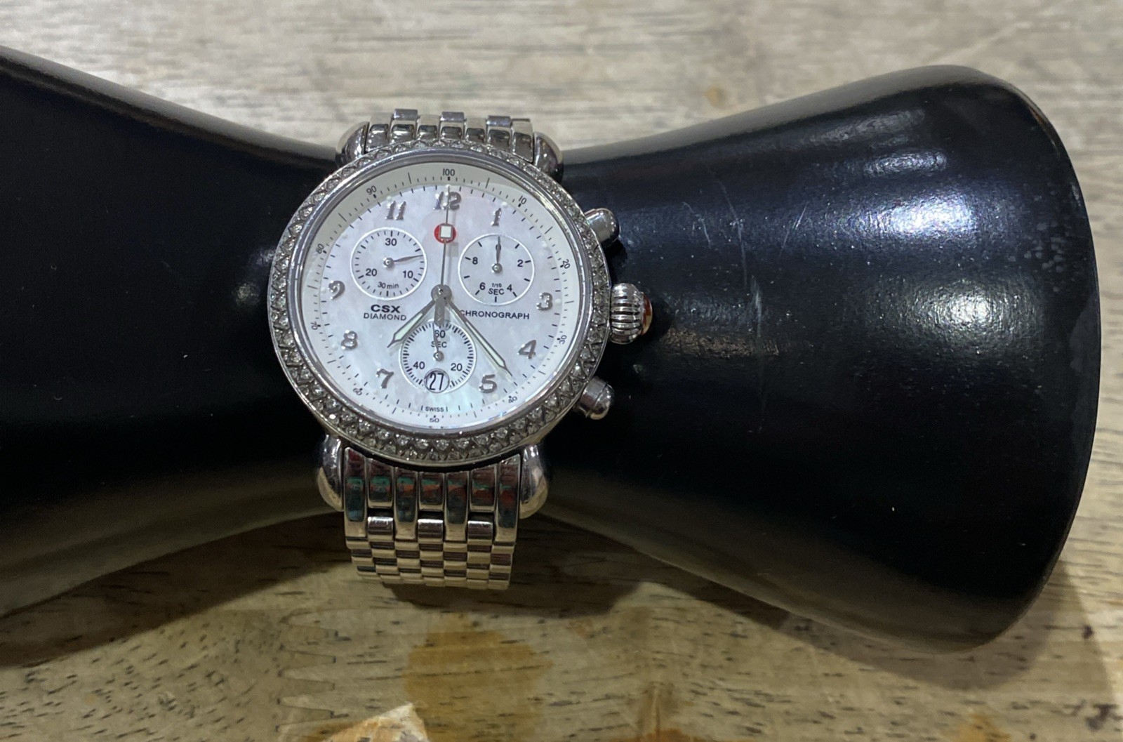 MICHELE CSX Diamond Chronograph MOP Dial Stainless Steel Watch 71-3600