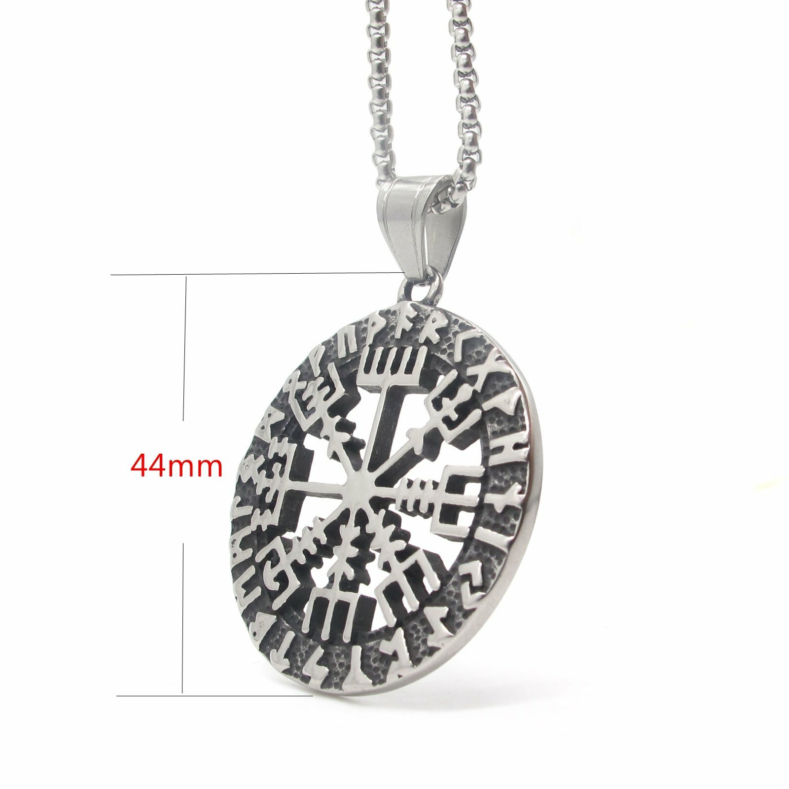 MENDEL Mens Norse Viking Rune Vegvisir Compass Pendant Necklace Stainless Steel