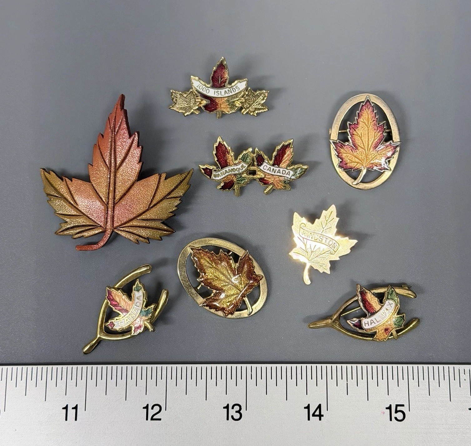 Vintage Canadian Maple Leaf Pins Brooches Lot Of 8 Leather Metal Enameled