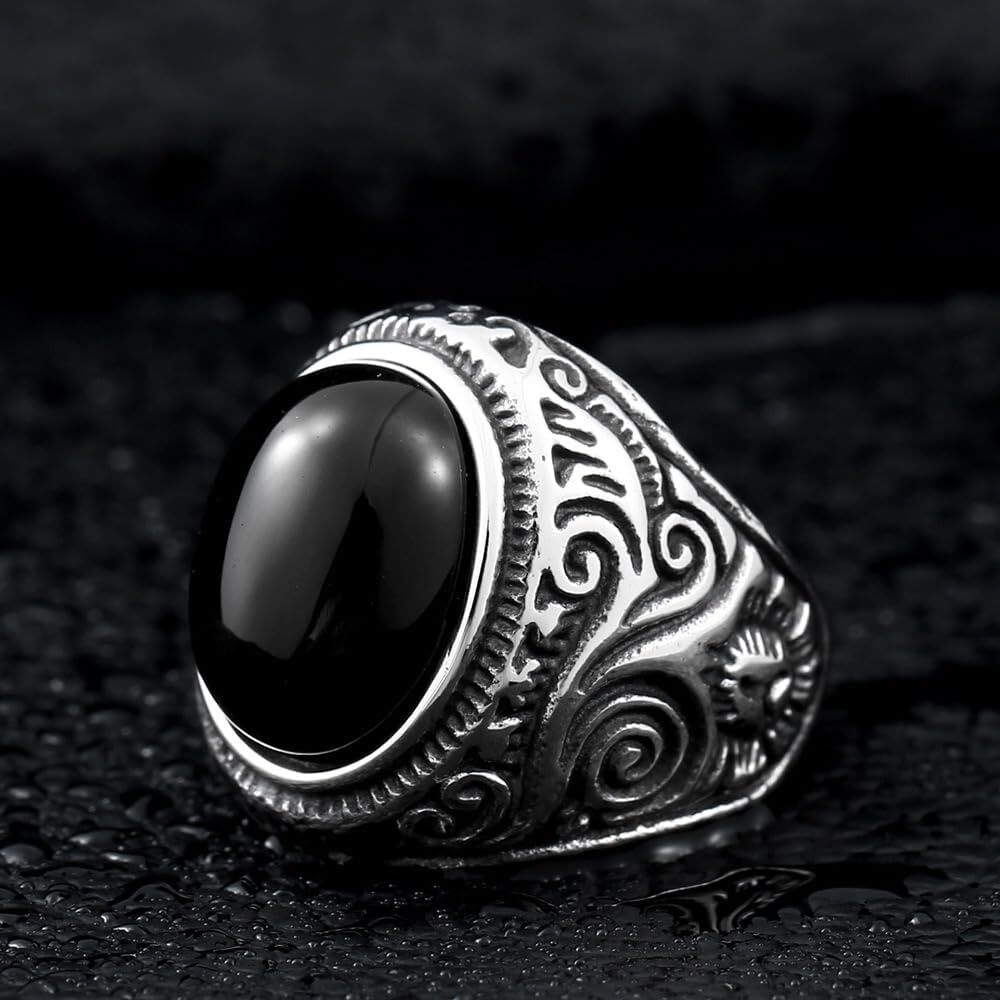 Stainless Steel Retro Tiger Eye Stone Ring,Black Onyx Oval More Color Stone Ring