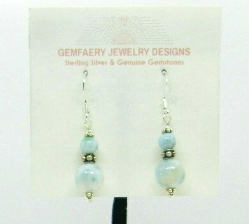 Sterling Silver Natural LARIMAR Gemstone Dangle Earrings #1749…Handmade USA