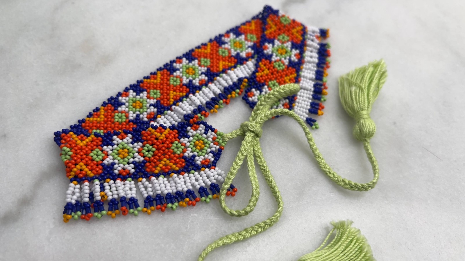 Handmade Authentic Ukrainian Ethnic Beaded Jewelry Necklace Sylyanka Gerdan Blue