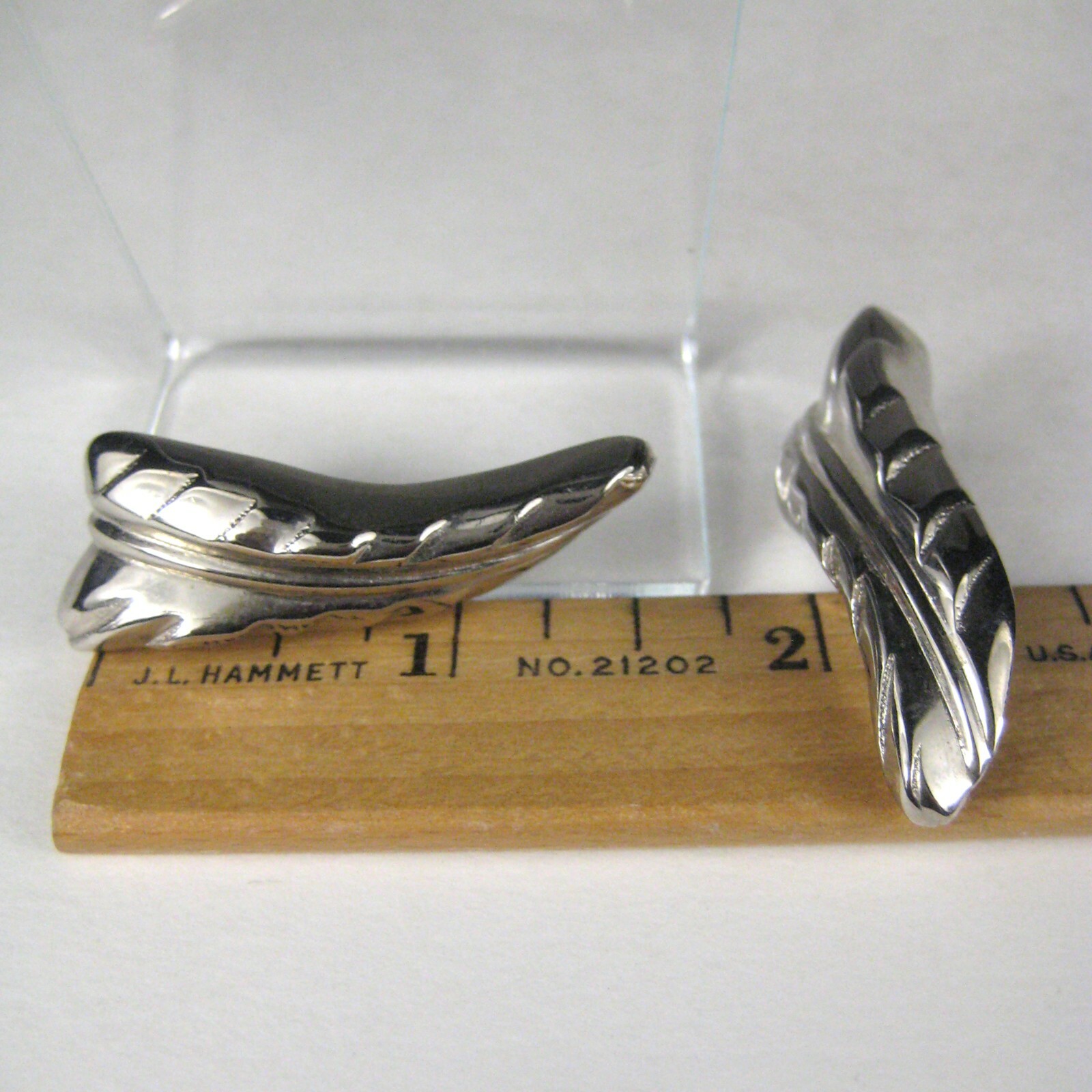 Asymmet Earrings Womens Pierced Stud Silvertone Modern Statement 2.8 in Leaf