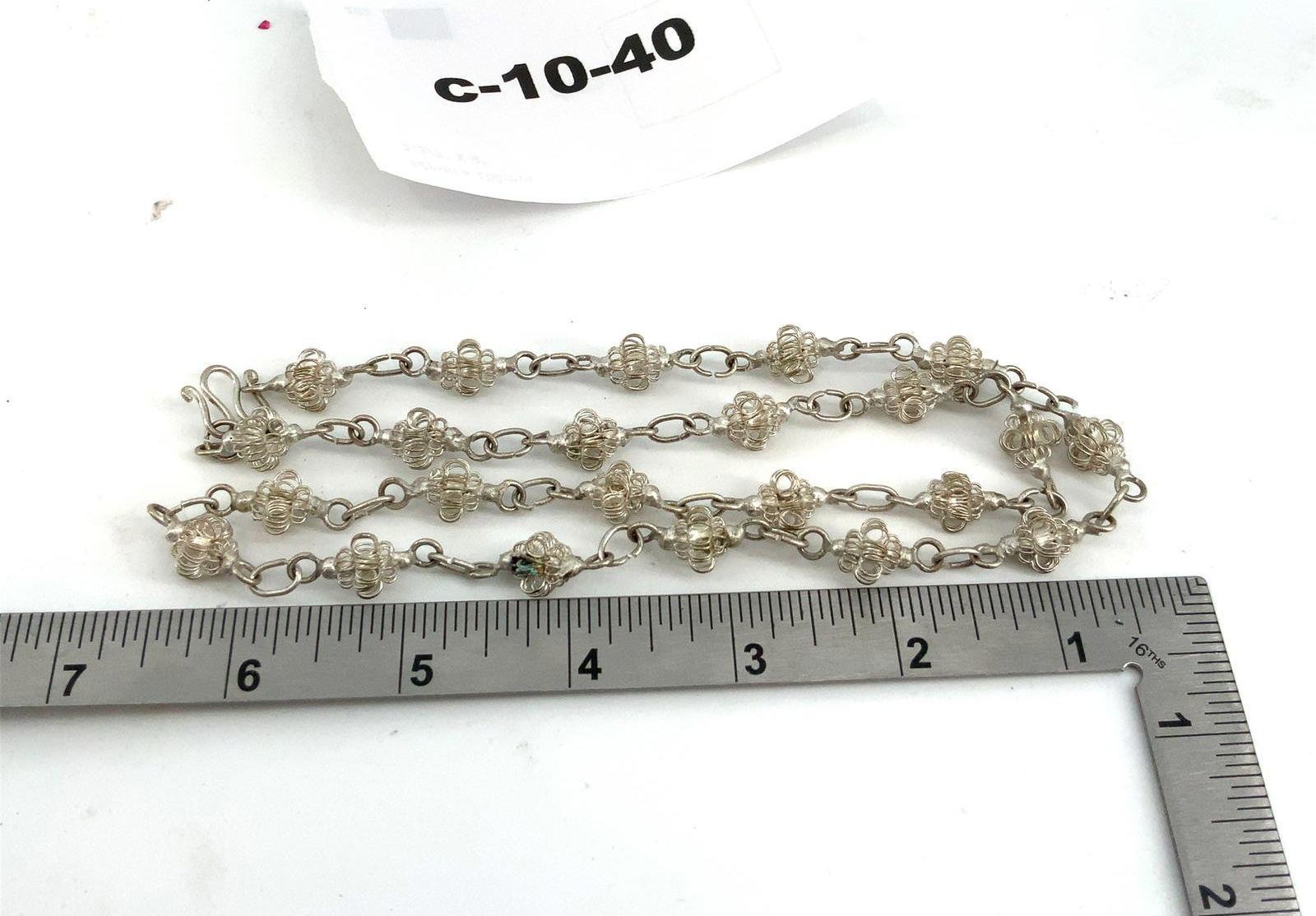 Vintage Silver Tone Filigree Wire Ball Ethnic Boho Necklace 24 Inch Long Chain
