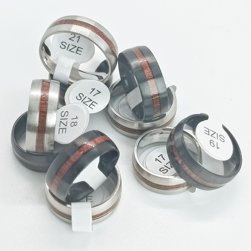 36Pcs Dual Tone 8mm Strip Inlaid Stainless Stackable Rings Unisex Bulk Jewelry