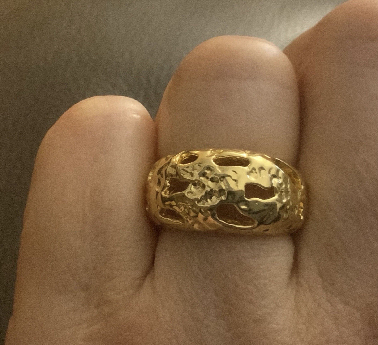 Artisan Abstract Molten Hammered Ring Gold Sz 6 Boho Organic Openwork Modern