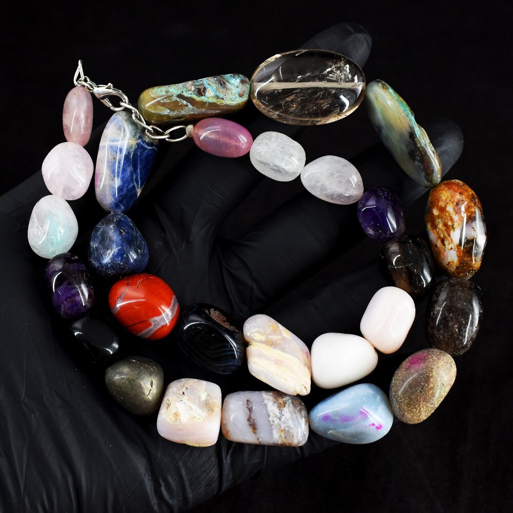 Pink Australian Opal & Rose Quartz 631.00 Cts Beaded Awesome Necklace VK 42 E695
