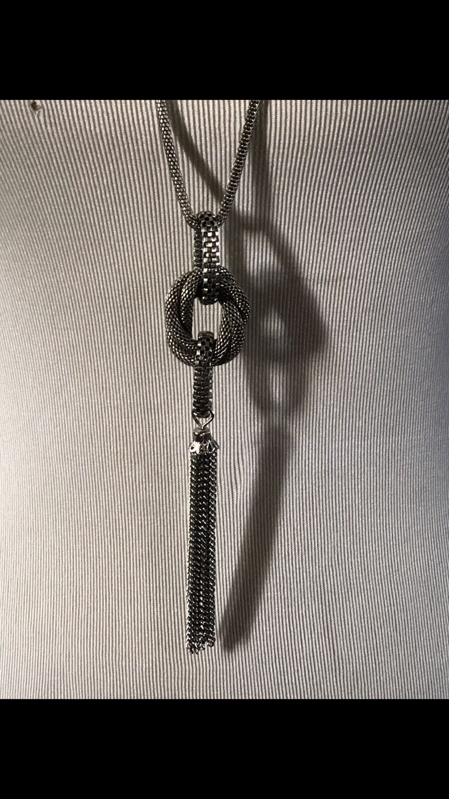 Woman’s Long Unique Silver Necklace Measuring 34X6 Inches