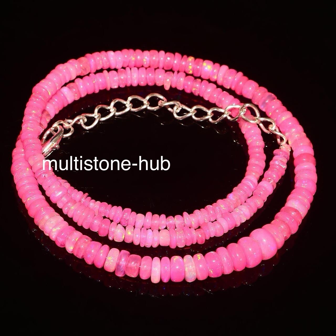 Natural Ethiopian Welo Fire Pink Opal Rondelle Beaded Gemstone Necklace 16 Inch