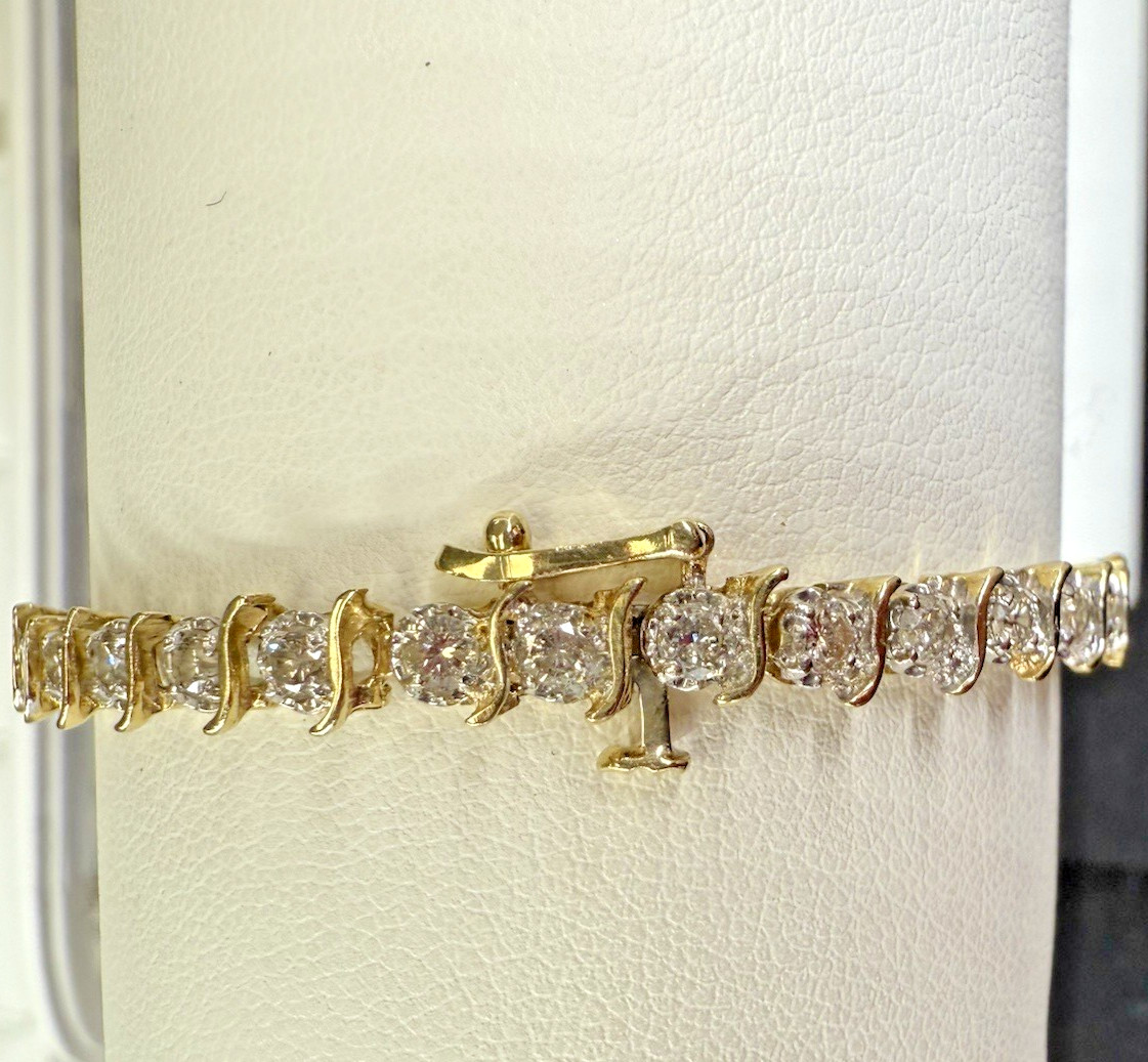 14k Yellow Gold 43 Diamonds 2.5 Ct S-Link Tennis Bracelet 7.5″ 8.8 grams