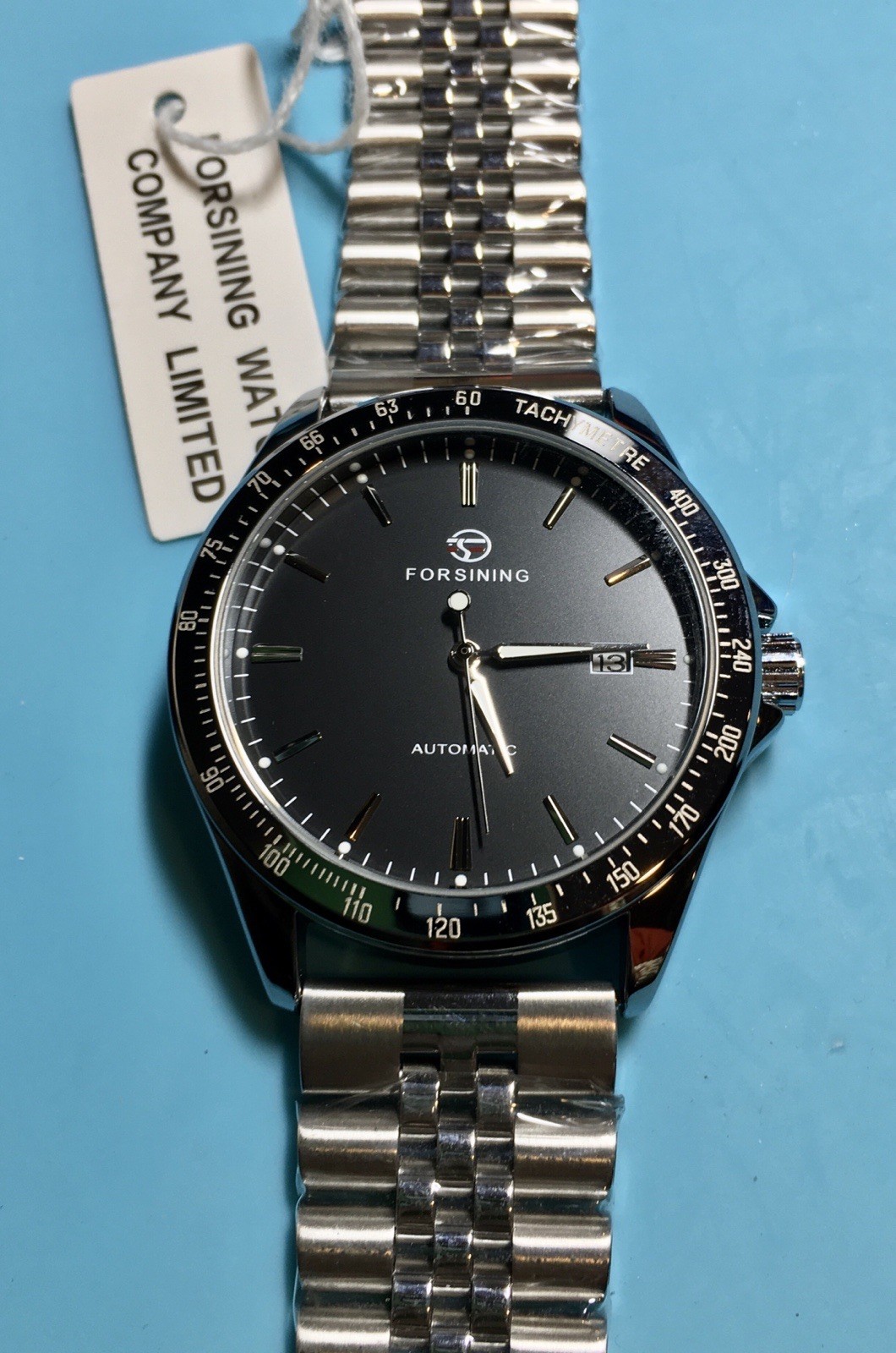 FORSINING 42MM AUTOMATIC BLACK MATTE DIAL TACHYMETRE BEZEL QUICK RELEASE BAND!