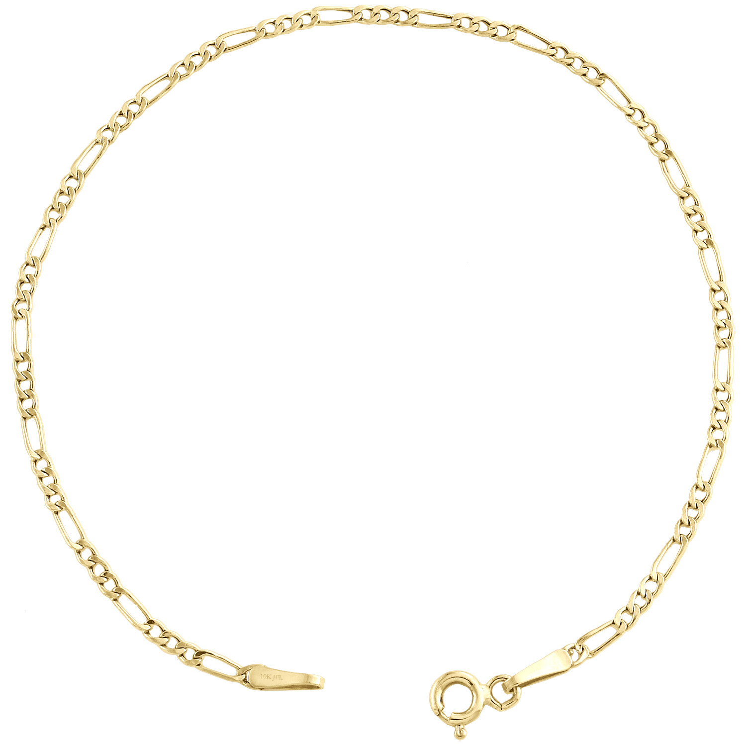 Real 10K Yellow Gold 2mm Hollow Plain Fiagro Link Bracelet / Anklet 7-10 Inches
