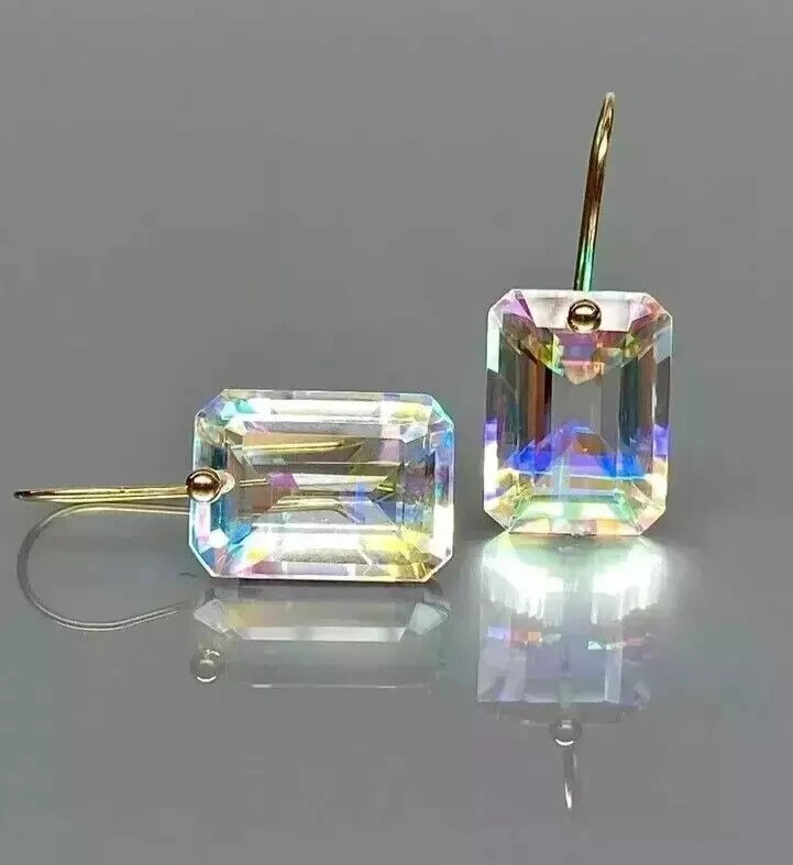 Natural Mystic Topaz Emerald Cut Earrings for Women 925 Silver 40.55 Ct+ Earring
