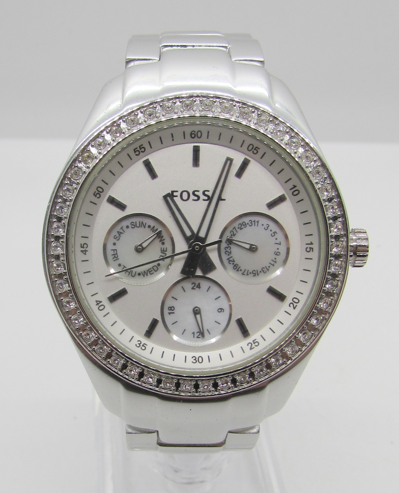 FOSSIL ES-2947 ALUMINUM WHITE CHRONOGRAPH QUARTZ 37MM WRIST WATCH