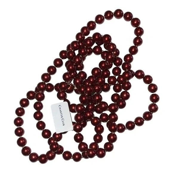 Charter Club Gold-Tone Imitation Pearl Long Strand Necklace Red New